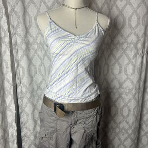 Y2K Sonoma Striped Stretchy Tank Top Yellow And Blue Size Medium White Fairy ￼￼￼